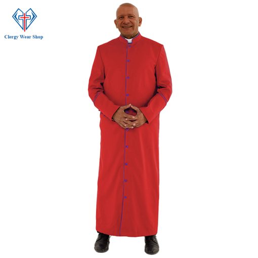 Graceful Red Clergy Robe with Roman Purple Trim for Church Events