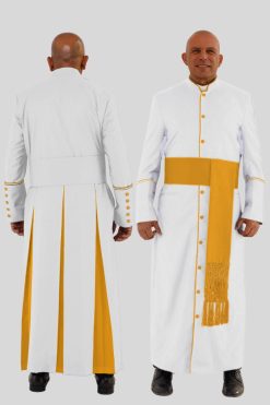 Graceful White Clergy Robe with Gold-Trim