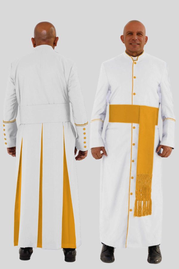 Graceful White Clergy Robe with Gold-Trim