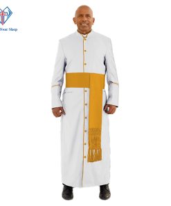 Graceful White Clergy Robe with Gold-Trim