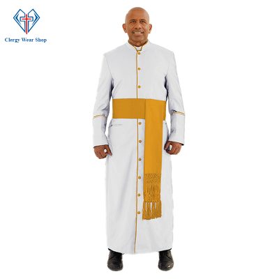 Graceful White Clergy Robe with Gold-Trim