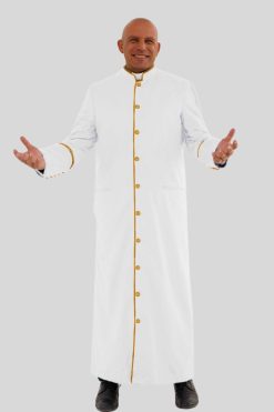 Graceful White Clergy Robe with Gold-Trim