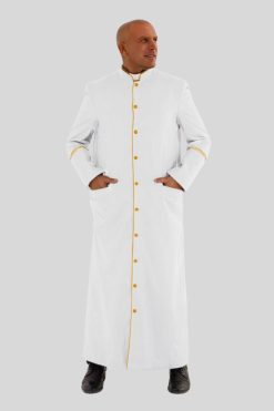 Graceful White Clergy Robe with Gold-Trim