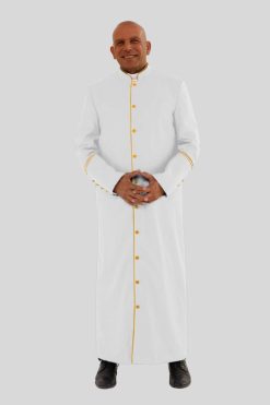 Graceful White Clergy Robe with Gold-Trim