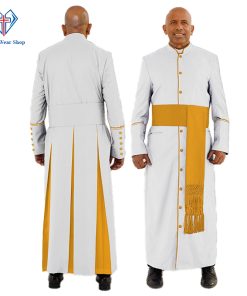 Graceful White Clergy Robe with Gold-Trim