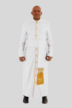 Graceful White Clergy Robe with Gold-Trim