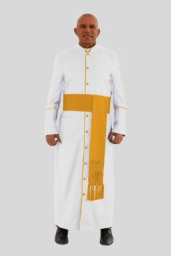 Graceful White Clergy Robe with Gold-Trim