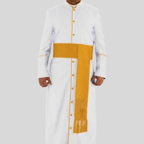 Graceful White Clergy Robe with Gold-Trim