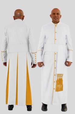 Graceful White Clergy Robe with Gold-Trim