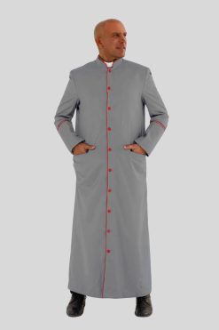 Holy Grey Clergy Robe with Red Trim & Three Backpleats