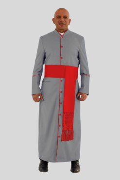 Holy Grey Clergy Robe with Red Trim & Three Backpleats