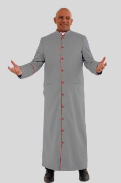 Holy Grey Clergy Robe with Red Trim & Three Backpleats