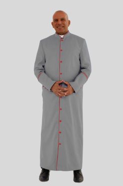 Holy Grey Clergy Robe with Red Trim & Three Backpleats