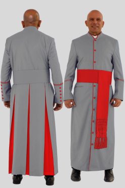 Holy Grey Clergy Robe with Red Trim & Three Backpleats