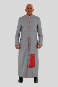 Holy Grey Clergy Robe with Red Trim & Three Backpleats