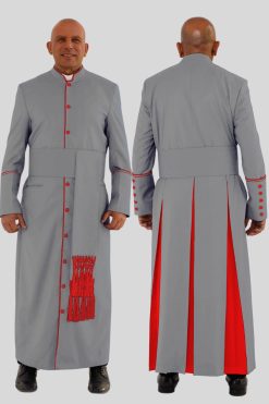 Holy Grey Clergy Robe with Red Trim & Three Backpleats