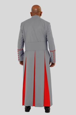 Holy Grey Clergy Robe with Red Trim & Three Backpleats