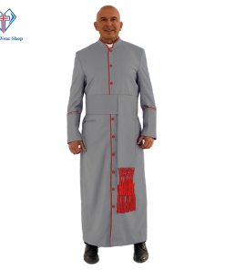 Holy Grey Clergy Robe with Red Trim for Special Occasions