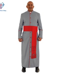 Holy Grey Clergy Robe with Red Trim for Special Occasions