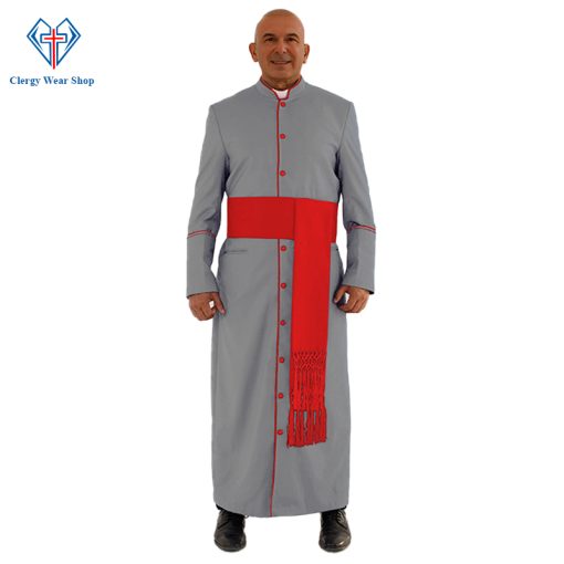 Holy Grey Clergy Robe with Red Trim for Special Occasions