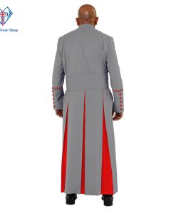 Holy Grey Clergy Robe with Red Trim for Special Occasions