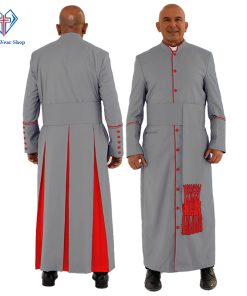 Holy Grey Clergy Robe with Red Trim for Special Occasions