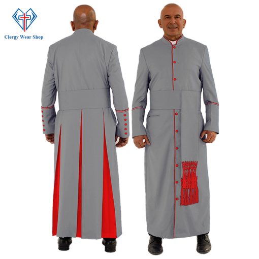 Holy Grey Clergy Robe with Red Trim for Special Occasions