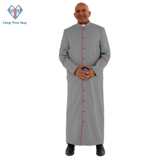 Holy Grey Clergy Robe with Red Trim for Special Occasions