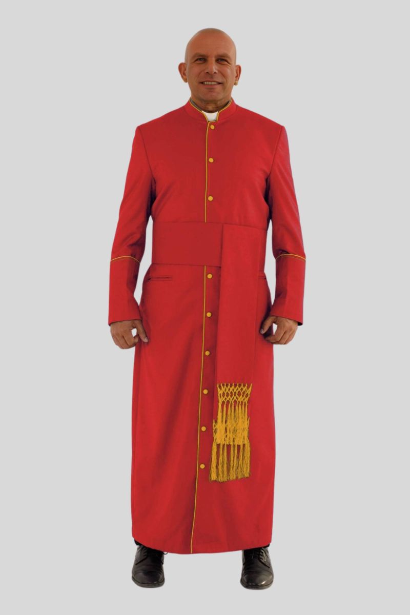 Holy Red Clergy Robe with Golden Trim & Three Backpleats
