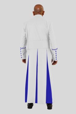 Modern Clergy Robe in White with Royal Blue Trim