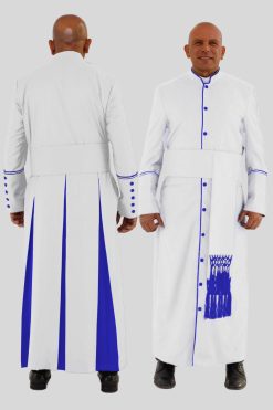 Modern Clergy Robe in White with Royal Blue Trim