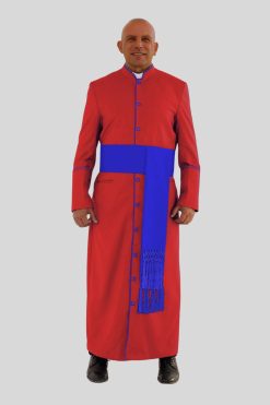 Noble Red Clergy Robe in Royal Blue Trim & Triple Backpleats