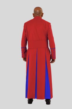 Noble Red Clergy Robe in Royal Blue Trim & Triple Backpleats