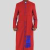 Noble Red Clergy Robe in Royal Blue Trim & Triple Backpleats