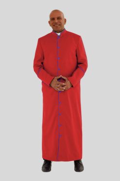 Noble Red Clergy Robe in Royal Blue Trim & Triple Backpleats