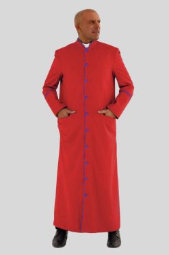 Noble Red Clergy Robe in Royal Blue Trim & Triple Backpleats