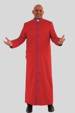 Noble Red Clergy Robe in Royal Blue Trim & Triple Backpleats