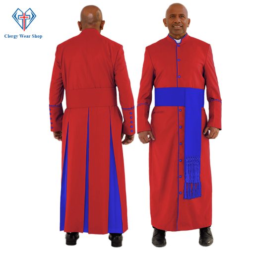 Noble Red Clergy Robe with Royal Blue Trim