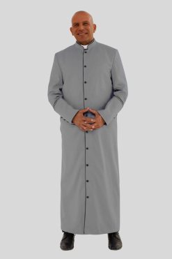 Premium Gray Clergy Robe with Black Trim