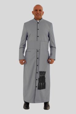 Premium Gray Clergy Robe with Black Trim