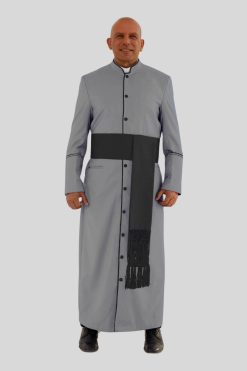 Premium Gray Clergy Robe with Black Trim