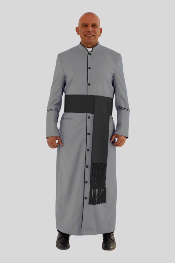 Premium Gray Clergy Robe with Black Trim