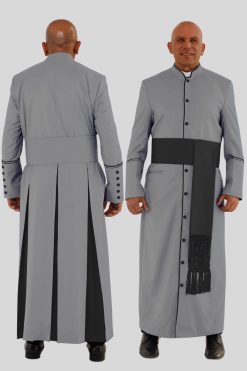 Premium Gray Clergy Robe with Black Trim