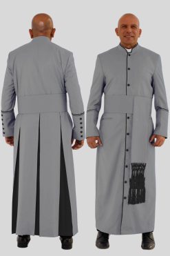 Premium Gray Clergy Robe with Black Trim