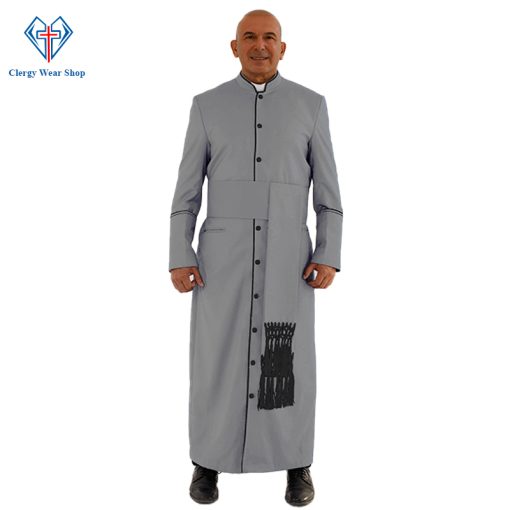 Premium Gray Clergy Robe with Eye-Catching Black Trim