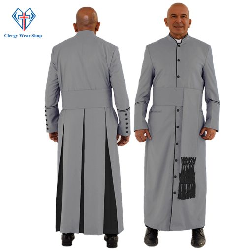 Premium Gray Clergy Robe with Eye-Catching Black Trim