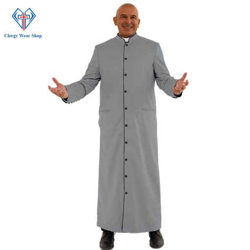 Premium Gray Clergy Robe with Eye-Catching Black Trim