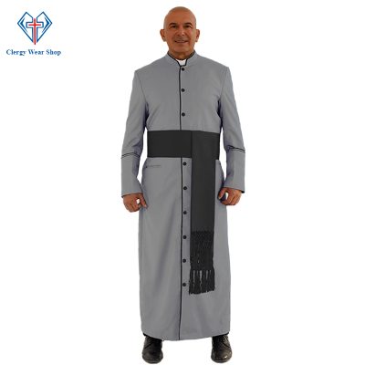 Premium Gray Clergy Robe with Eye-Catching Black Trim