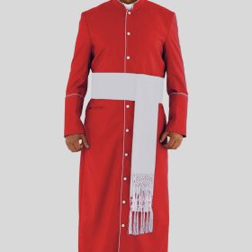 Sacred Red Clergy Robe with White Trim for Worship Services