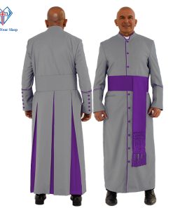 Sleek Gray Clergy Robe with Purple Trim - Clergy Wear Shop ™